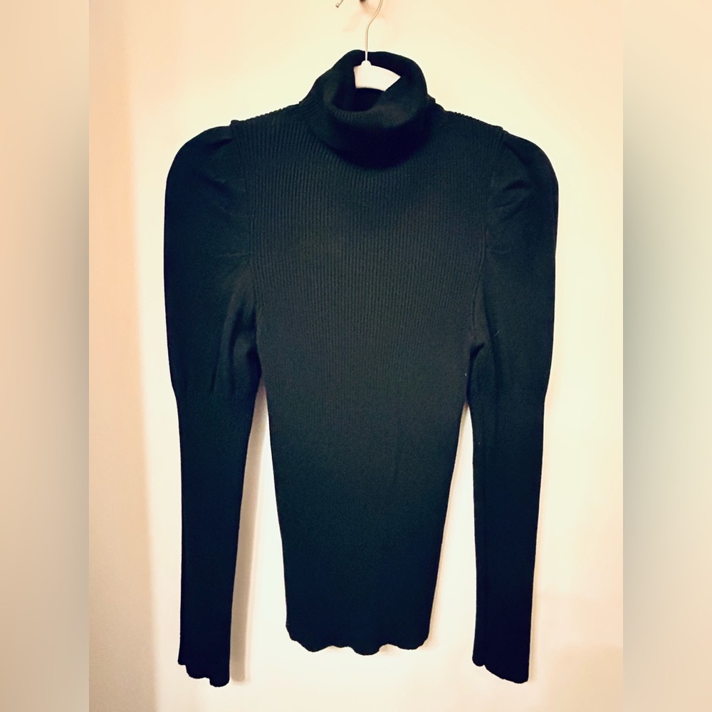 Anthropologie Black Turtleneck Sweater with Puff Sleeves